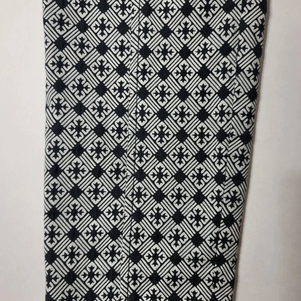 Tory Burch Jacquard Pants Stretch‎ Flat Front Geometric 8 Black Gray Work Casual